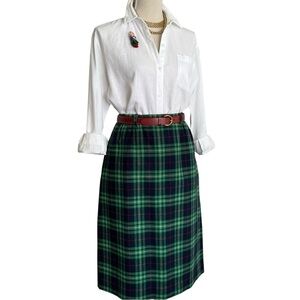 L.L. Bean Vintage Wool 70's Green & Blue Tartan Plaid A Line Skirt Size 10